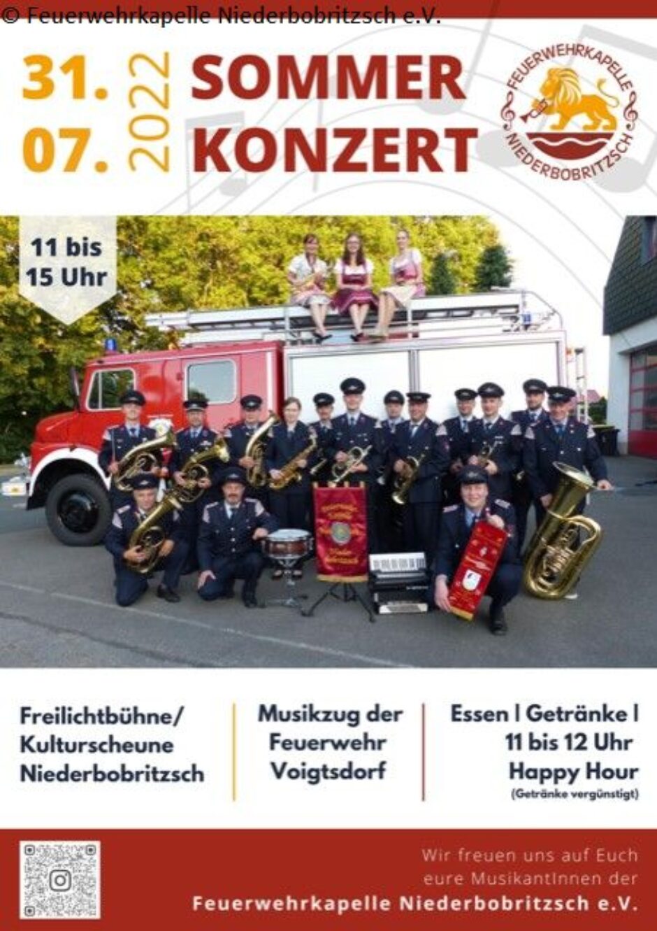 Feuerwehrkapelle Niederbobritzsch e.V.: Sommerkonzert am 31.7.2022