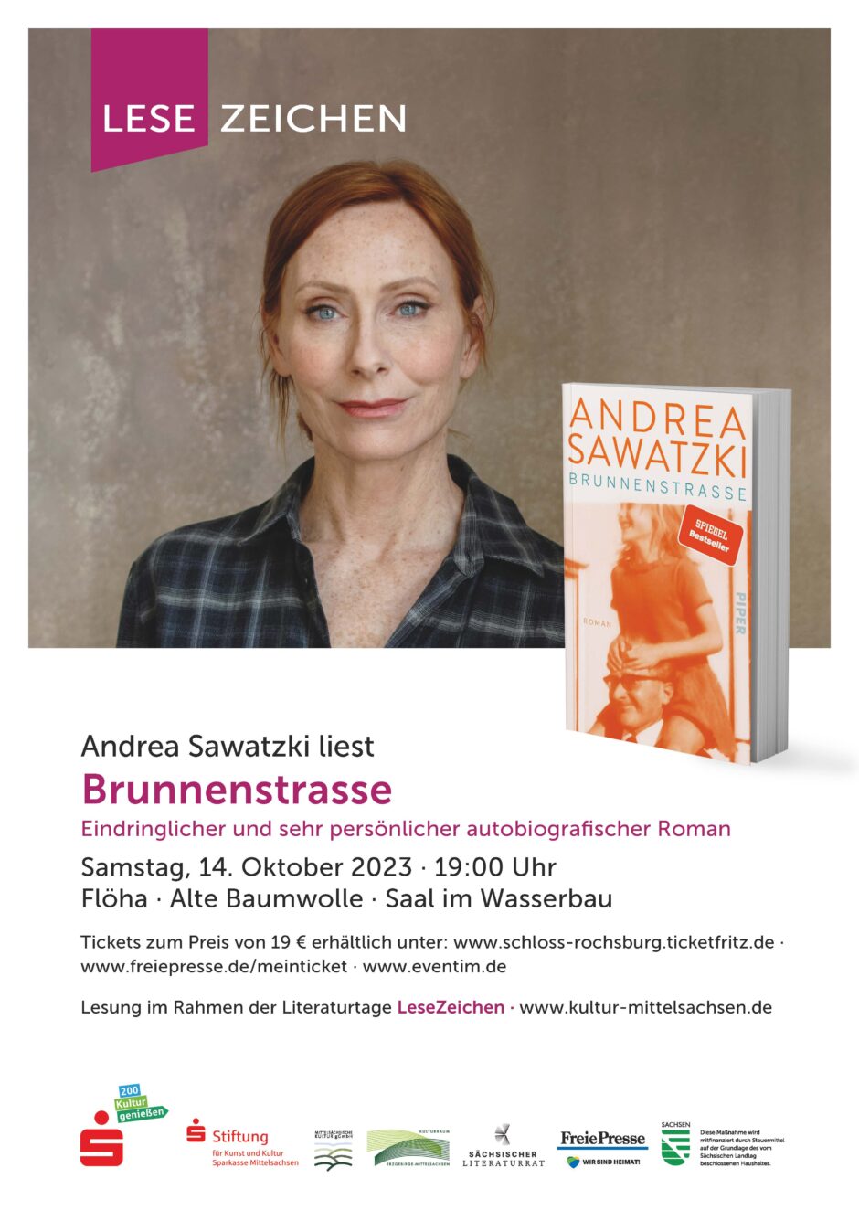 Literaturtage LESEZEICHEN: „Andrea Sawatzki“ am 14.10. in Flöha – Tickets gewinnen!