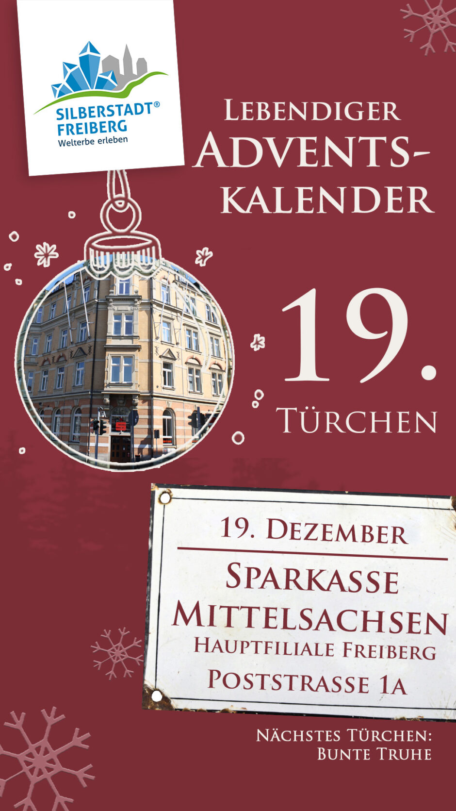 Lebendiger Adventskalender – am 19. Dezember in unserer Hauptfiliale Freiberg