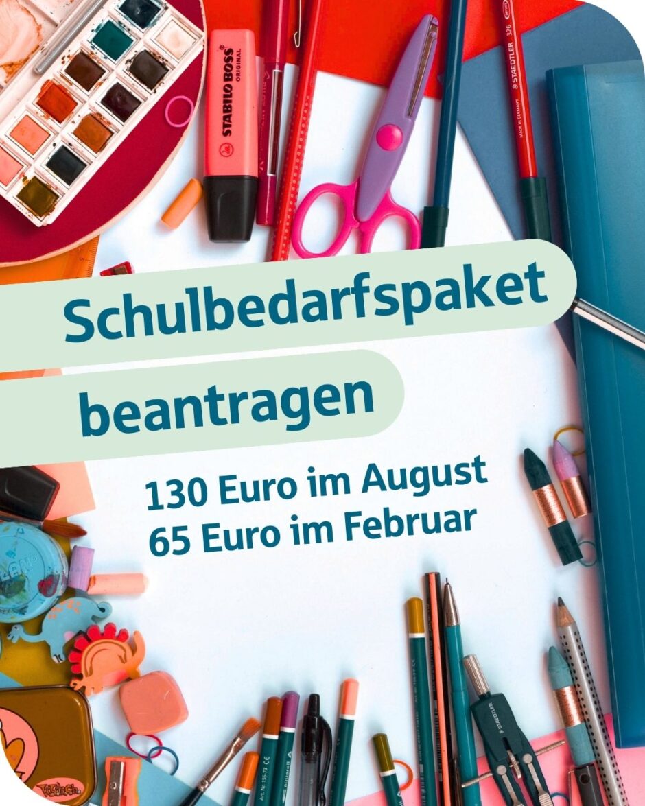 „Geld und Haushalt“ im August: Schulbedarfspaket beantragen